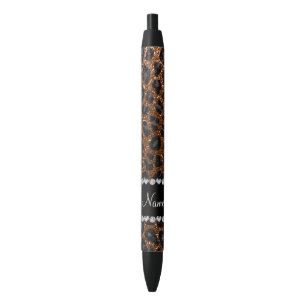 Custom name chocolate brown glitter leopard print black ink pen