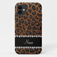 Custom name chocolate brown glitter leopard print