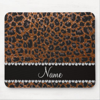 Custom name chocolate brown glitter leopard print mouse pad