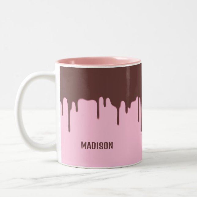 Custom Name Chocolate Drip Two-Tone Coffee Mug (Left)