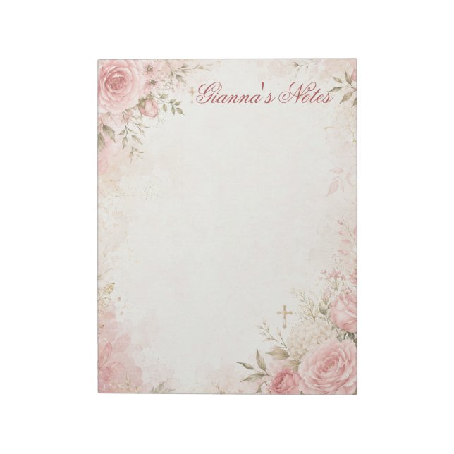Custom Name Christian Floral Notepad (Rotated)