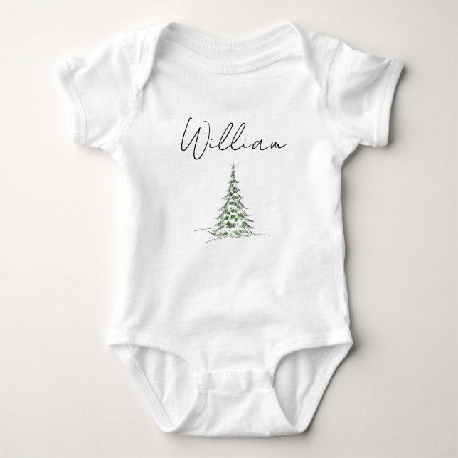Custom Name Christmas Baby Romper 1st Xmas William Bodysuit (Front)