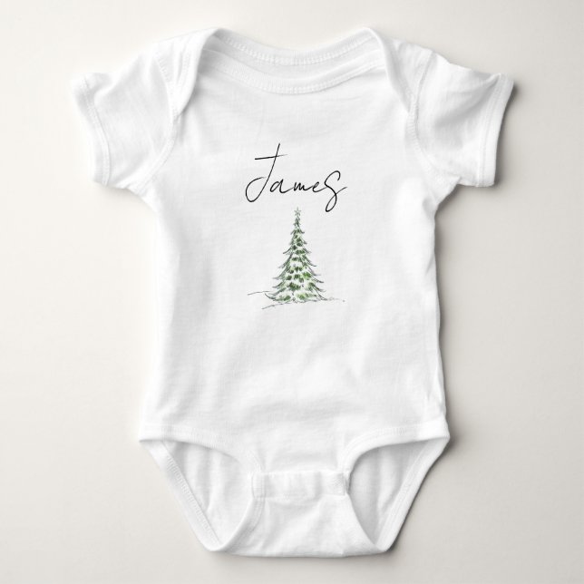 Custom Name Christmas Baby Romper First Xmas James Bodysuit (Front)