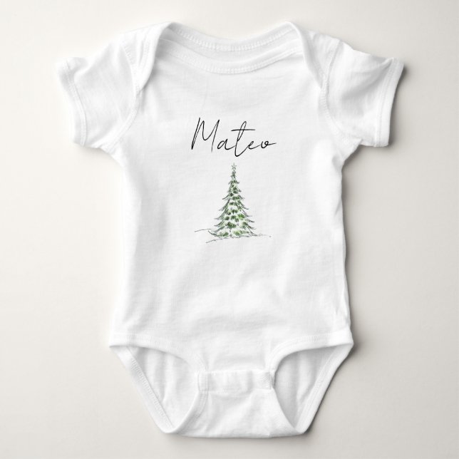 Custom Name Christmas Baby Romper First Xmas Mateo Bodysuit (Front)