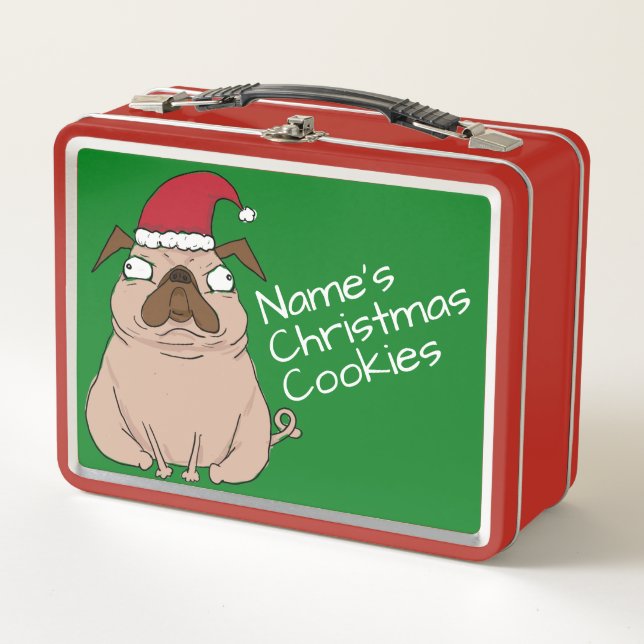 Custom Name Christmas Cookies Metal Tin Lunchbox (Front)