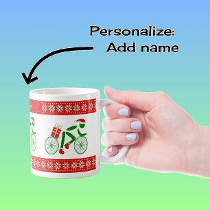 Custom name christmas cyclists coffee mug