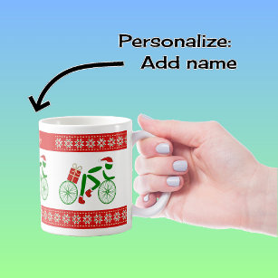 Custom name christmas cyclists coffee mug
