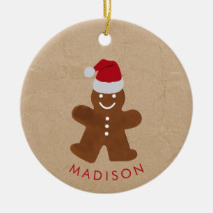 Custom Name Christmas Gingerbread Man Cookie Ceramic Tree Decoration