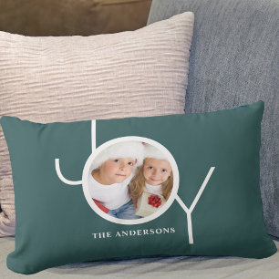 Custom Name Christmas Holiday Pine Green Photo Lumbar Cushion