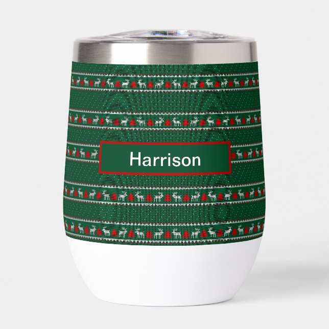 Custom name, Christmas Reindeer green pattern (Front)