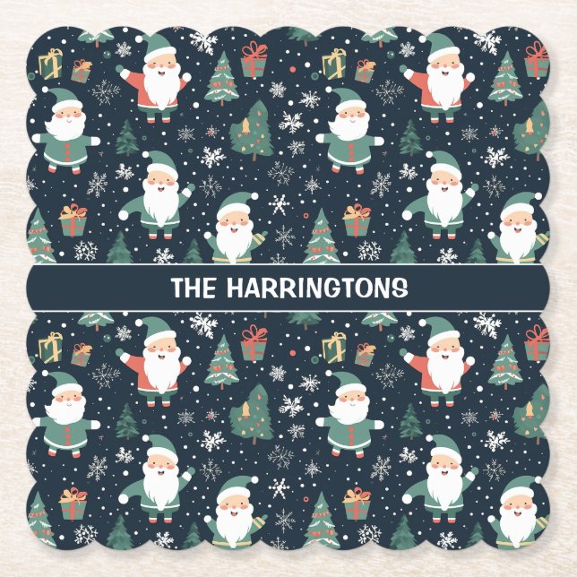 Custom Name Christmas Santa Paper Coaster (Front)
