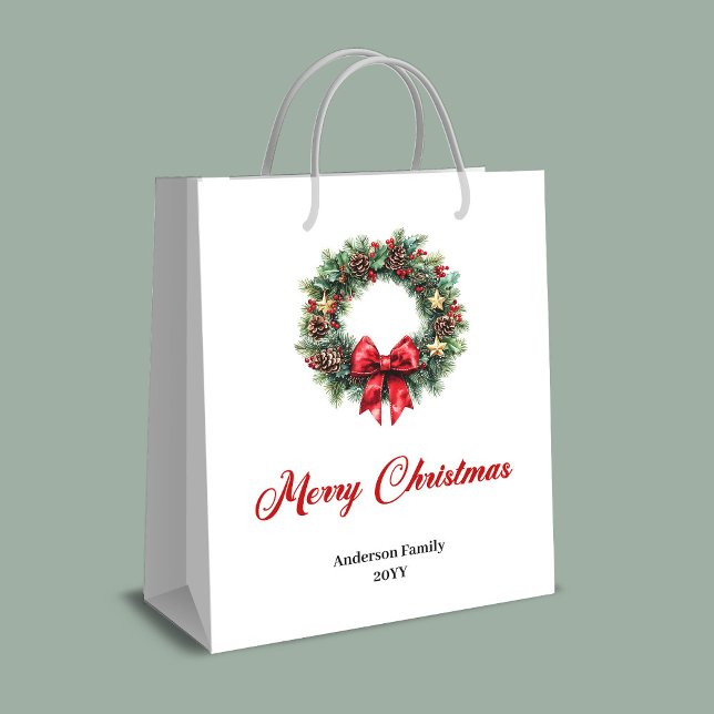 Custom name Christmas wreath bag red and green   (Custom name Christmas wreath bag red and green style)