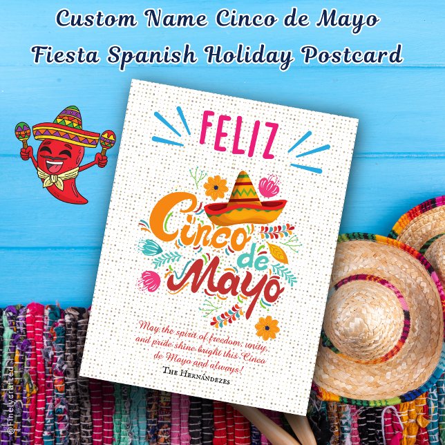 Custom Name Cinco de Mayo Fiesta Spanish Holiday  Postcard (Creator Uploaded)
