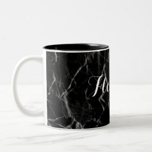 Custom Name Classic Black Marble Print Elegant Two-Tone Coffee Mug