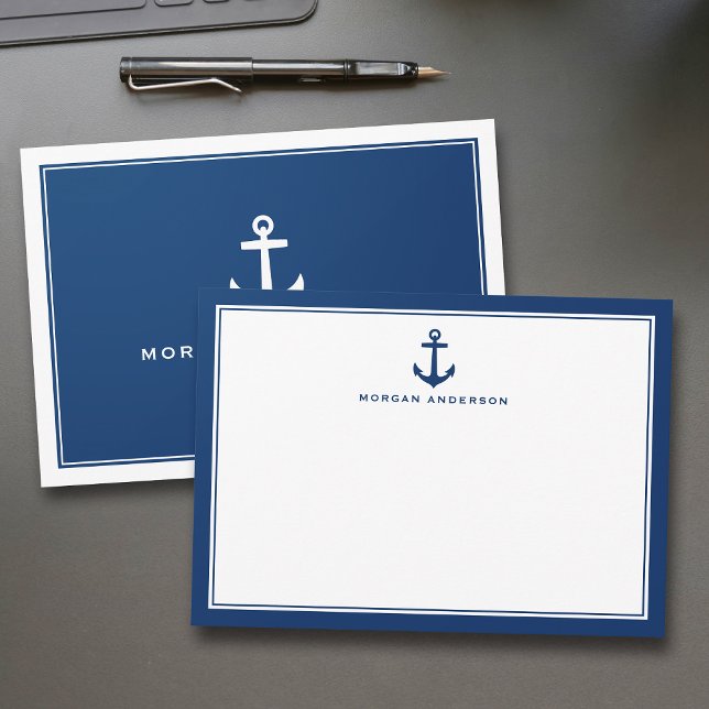 Custom Name Classic Boat Anchor Nautical Navy Blue Card (Creator Uploaded)