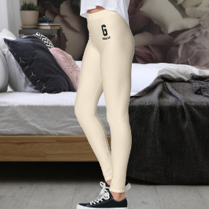 Custom Name Classic Champagne Gold Black Monogram Leggings