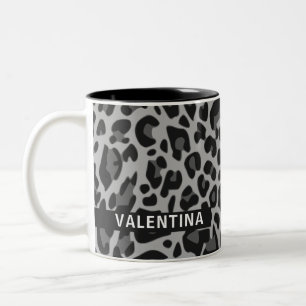 Custom Name Classic Leopard Print Design Valentina Two-Tone Coffee Mug