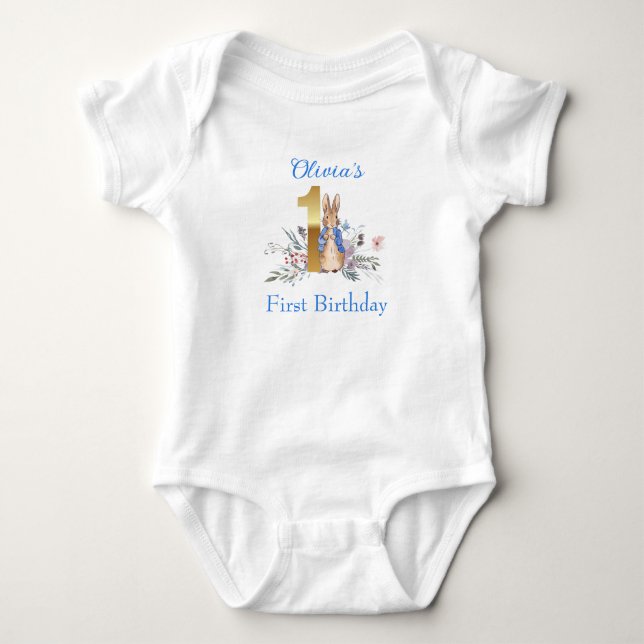Custom Name Classic rabbit First Birthday Baby Bodysuit (Front)
