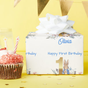Custom Name Classic rabbit First Birthday Wrapping Paper