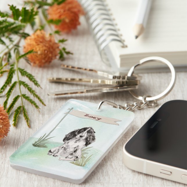 Custom Name Cocker Spaniel Pet Dog Key Ring (Front Right)
