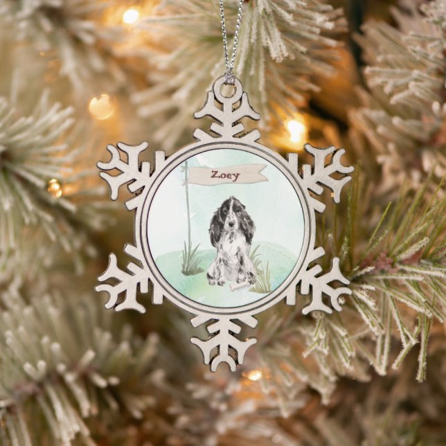 Custom Name Cocker Spaniel Pet Dog Snowflake Pewter Christmas Ornament (Tree)