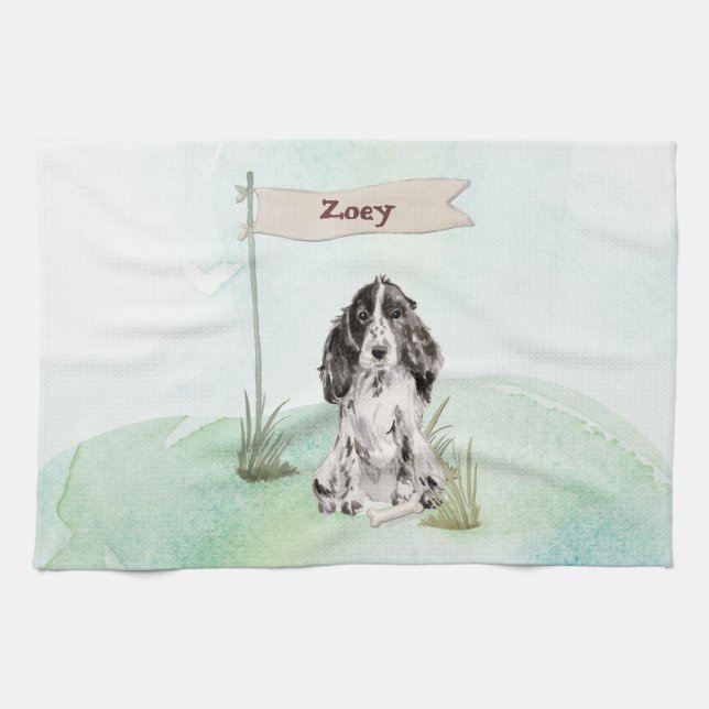 Custom Name Cocker Spaniel Pet Dog Tea Towel (Horizontal)