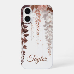 Custom Name Cocoa Rose Wisteria Cascade iPhone 16 Case