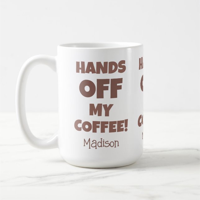 Custom name coffee warning mug (Left)