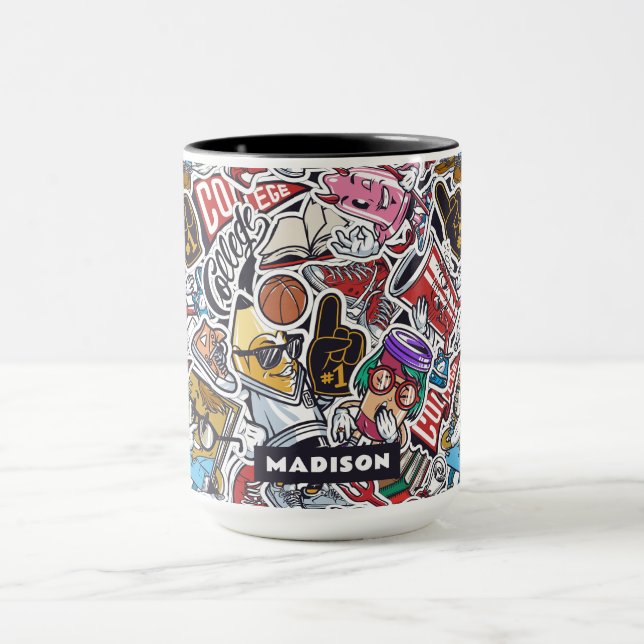 Custom Name College Comics Pattern Mug (Center)
