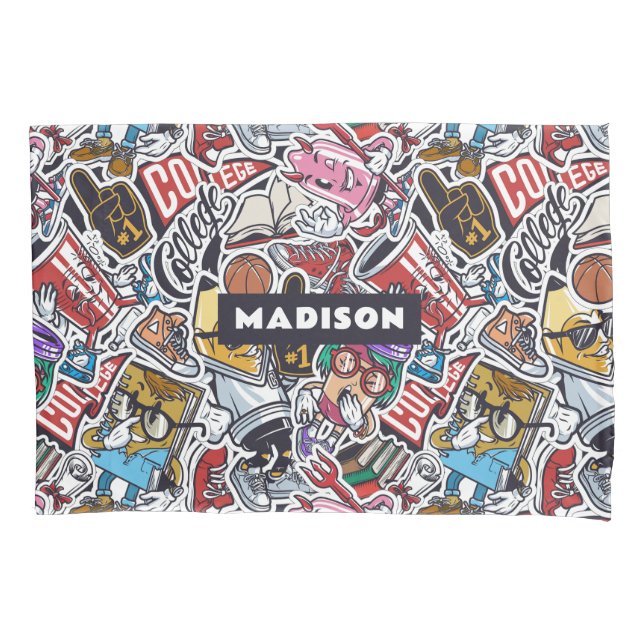 Custom Name College Comics Pattern Pillowcase (Front)