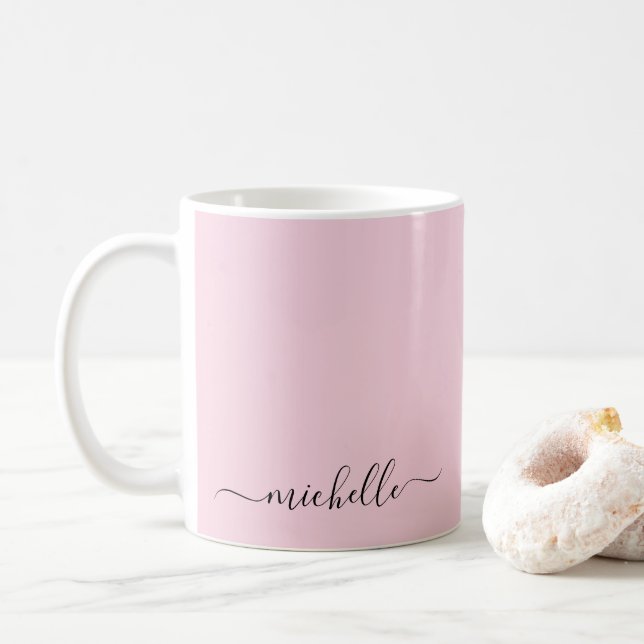 Custom Name Color Blush Pink Calligraphy Script Coffee Mug (With Donut)