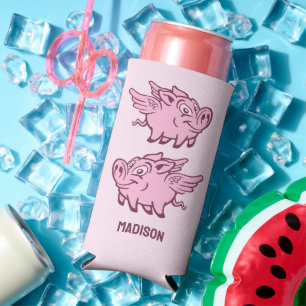 Custom Name & Color Flying Pig Seltzer Can Cooler