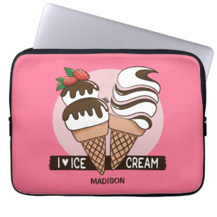 Custom name & color Ice Cream Lover laptop sleeves