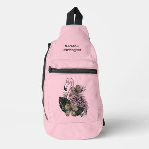 Custom Name & Color Pink Flamingo Sling Bag