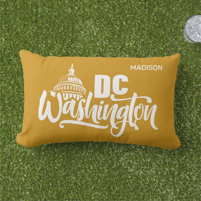 Custom Name & Color Washington DC Lumbar Cushion (Grass)
