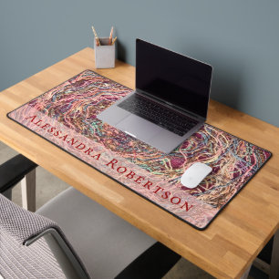 Custom Name Colorful Abstract Peach Pink Pattern  Desk Mat