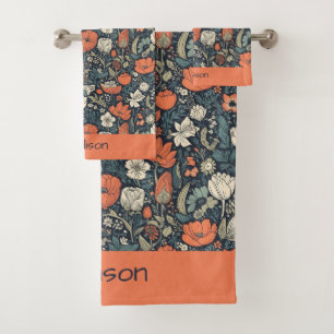 Custom Name Colorful Flower Pattern Bath Towel Set