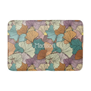 Custom Name Colorful Leaf Pattern Bath Mat