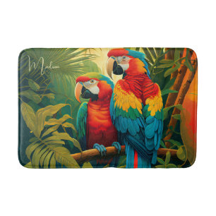 Custom Name Colorful Parrots Bath Mat