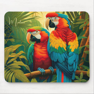 Custom Name Colorful Parrots Mouse Pad