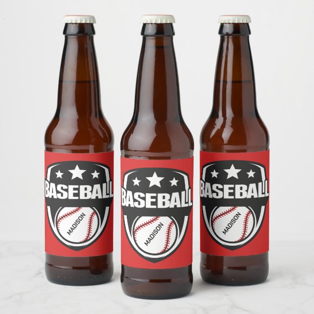 Custom Name & Colour Baseball Beer Bottle Label (Bottles)