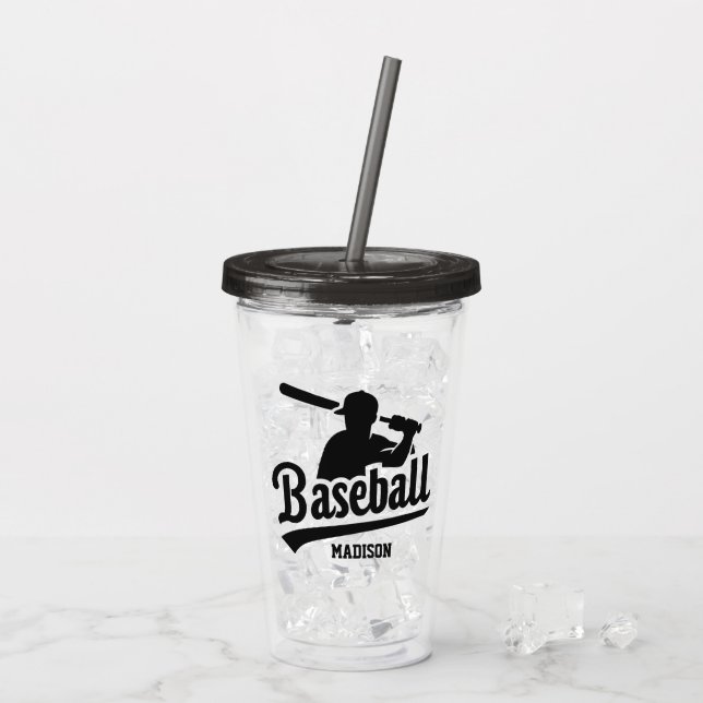Custom Name & Colour Baseball Player Acrylic Tumbler (Back Ice)