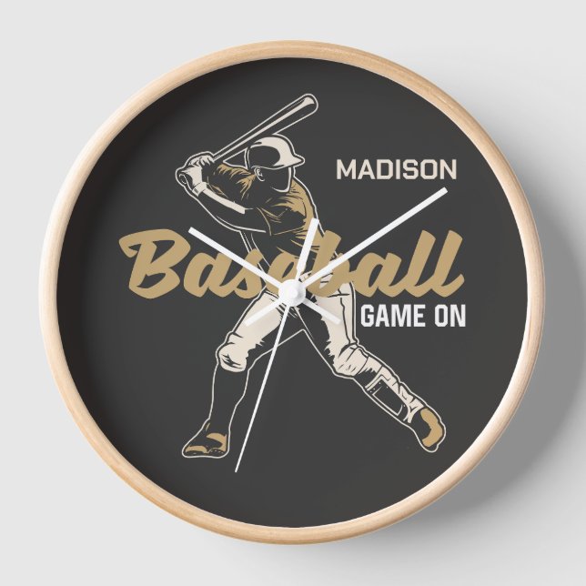 Custom Name & Colour Baseball Player Clock (Front)