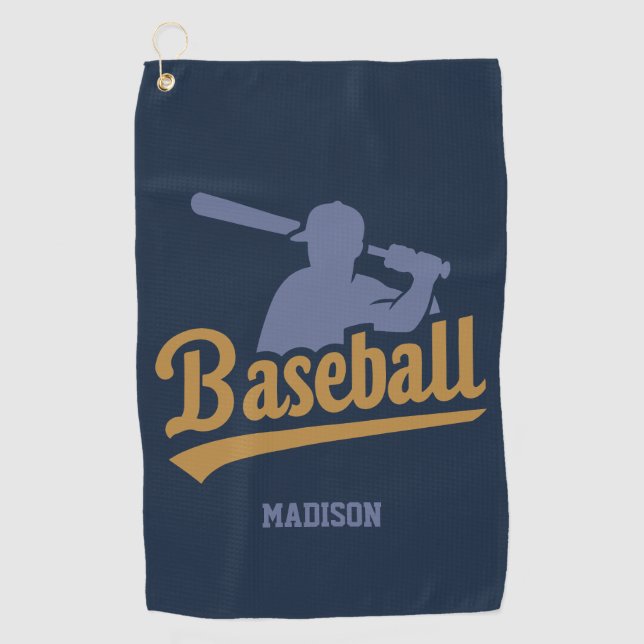 Custom Name & Colour Baseball Player Golf Towel (Front)