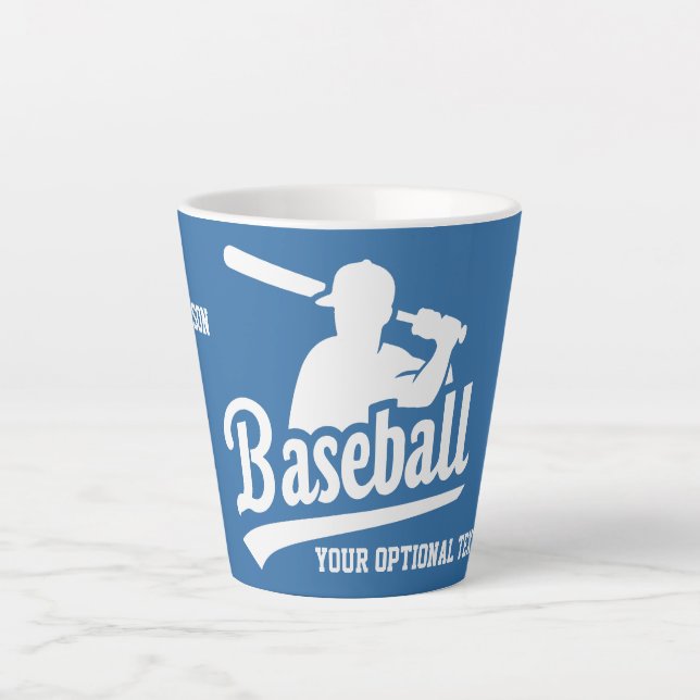 Custom Name & Colour Baseball Player Latte Mug (Front)