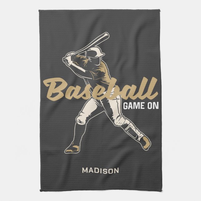 Custom Name & Colour Baseball Player Tea Towel (Vertical)