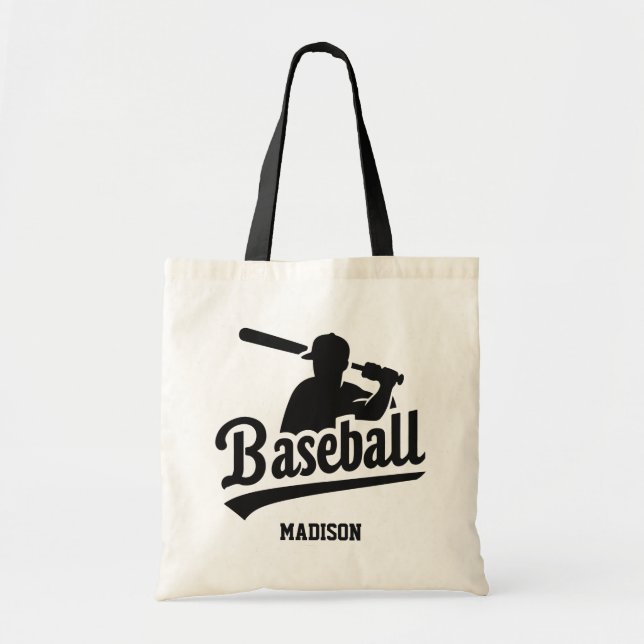 Custom Name & Colour Baseball Player Tote Bag (Front)