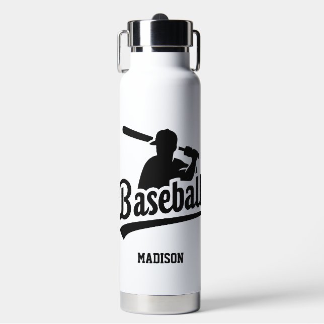 Custom Name & Colour Baseball Player Water Bottle (Front)