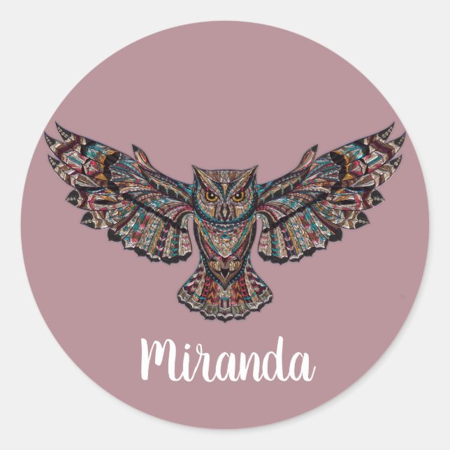 Custom Name/Colour Beautiful Colourful Owl Sticker (Front)