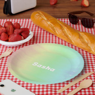 Custom name colour blend ombre paper plate